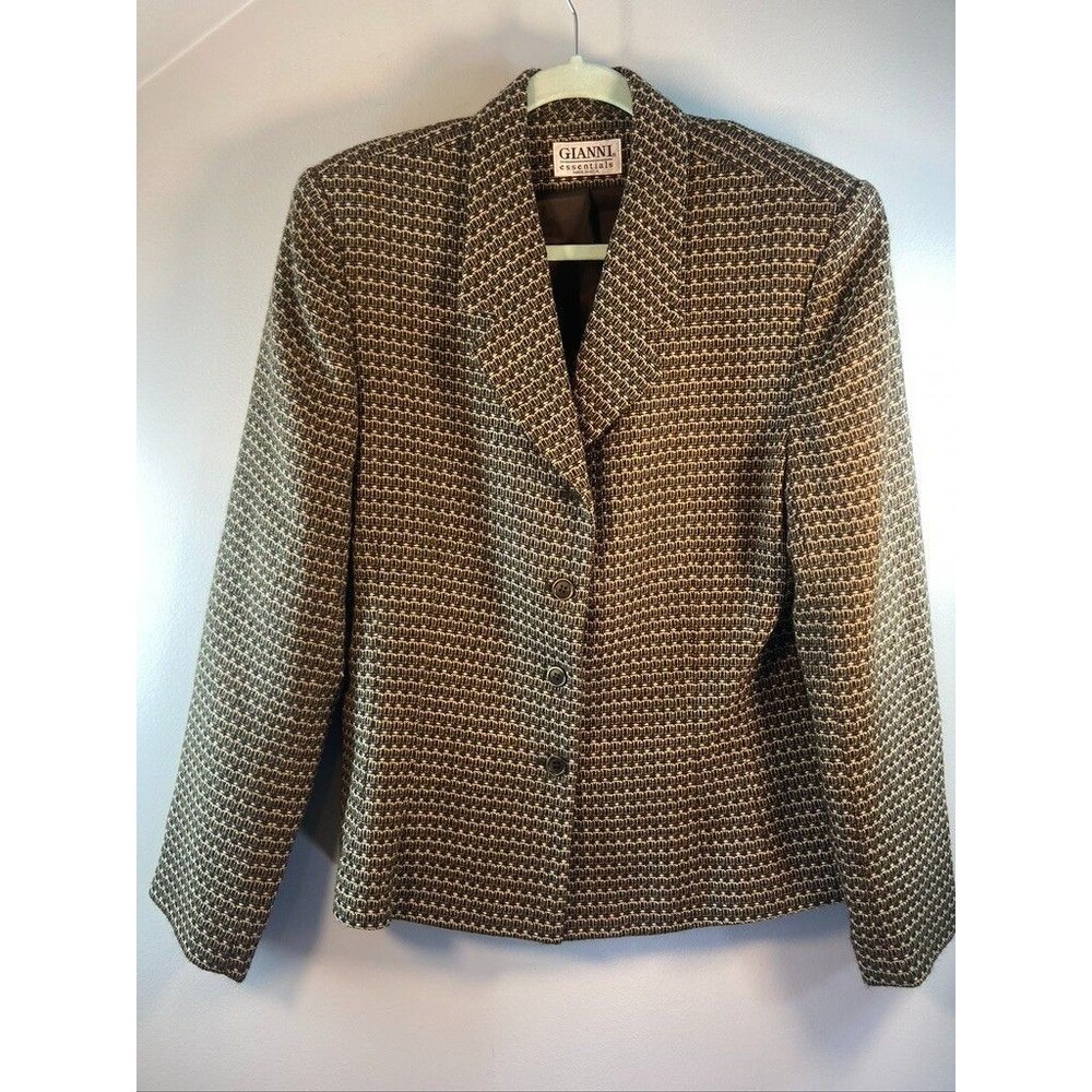 GIANNI ESSENTIALS WOMES SIZEW 16 100% WOOL SHORT BLAZER JACKET LINED GREEN TWEED